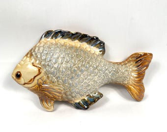 Ceramic fish wall plaque, hand-glazed pottery, vintage, 26 cm