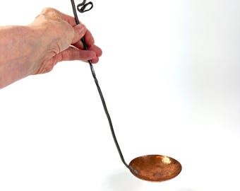 Antique Copper Ladle: Hand-Forged Swedish Farmhouse Kitchen Decor