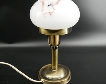 Vintage Art Deco Table Lamp: Strindberg Brass Plate, Mushroom Glass Shade