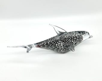 Vintage Art Glass Dolphin – Sterling Silver Encased Crystal, 1960s Scandinavian Glass Sculpture