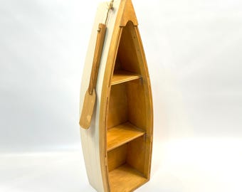 Vintage Boat Shaped Wall Shelf - Maritime Wooden Shelf with 3 Compartments, Nautical Decor