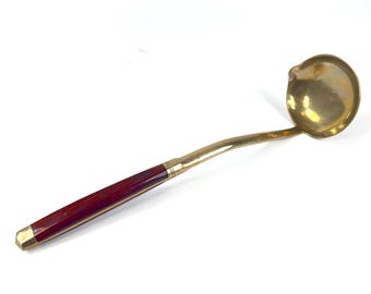 Vintage Brass & Wood Sauce Ladle – Scandinavian Mid-Century Kitchen
