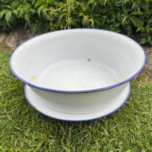 Large vintage Enamel Wash-Basin & Drip Plate – Kockums, Sweden c. 1950s