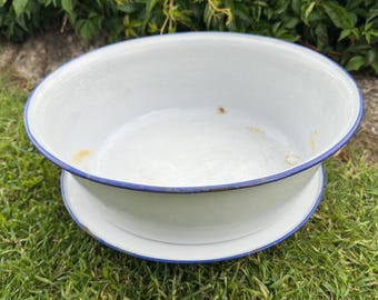 Large vintage Enamel Wash-Basin & Drip Plate – Kockums, Sweden c. 1950s