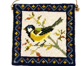 Mid century Bird TAPESTRY Handmade Embroidered Art Wall Hanging