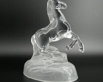Vintage art glass horse - glass rearing Stallion figurine sculpture by J G Durand.