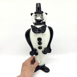 Vintage Murano-Style Black and White Glass Clown – Mid-Century Hand-Blown Art Glass Figurine – Collectible Glass Sculpture, Italy