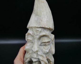 Asian Sage or Immortal Hand-Carved Alabaster Figure, White marble vintage Sculpture