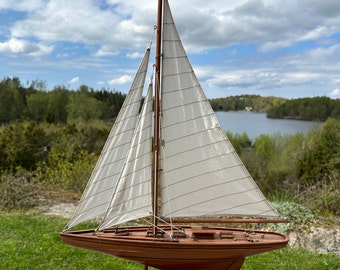Vintage Wooden Sailboat 60cm - Wooden Model Sailing Yachts, Yacht Décor, Model Sailing Boat, Wooden Sailboat Model