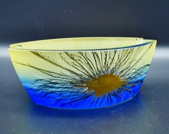 Vintage Herner Art Glass Bowl: Bohemian Peacock Feather Design