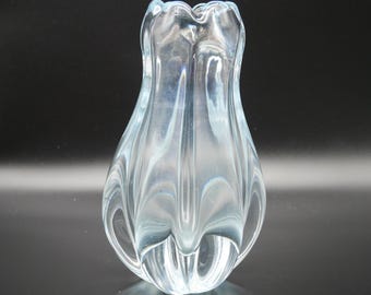 Vintage Orrefors Stella Polaris Vase – Vicke Lindstrand Signed Ice Blue Crystal, Swedish Art Glass