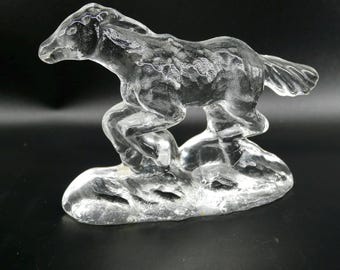 Vintage glass hors, Stallion figurine crystal sculpture.