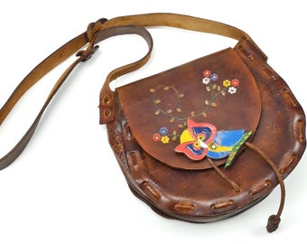 Vintage leather saddle bag hand made purse, boho chic shoulder bag. Hand crafted women's hand bag.