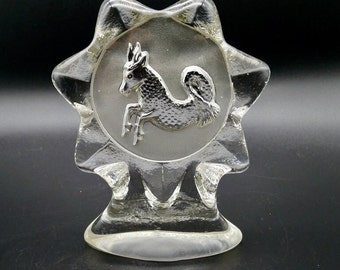 Vintage Glass Zodiac Paperweight - Sagittarius Horoscope Symbol