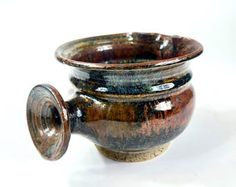 Studio pottery jug – drip glaze stoneware, mid-century rustic ceramic