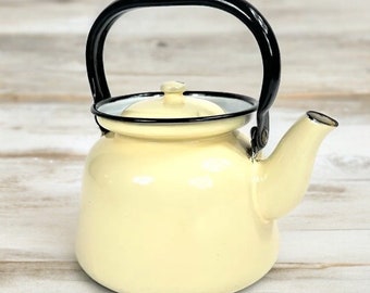 Vintage Kockums Sweden Enamel Teapot: 2L Farmhouse Kettle