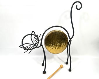 Vintage Scandinavian Cat Gong – Gunnar Ander Iron & Brass Design, 1950s