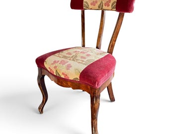 Vintage Scandinavian Accent Chair, Embroidered Floral Upholstery