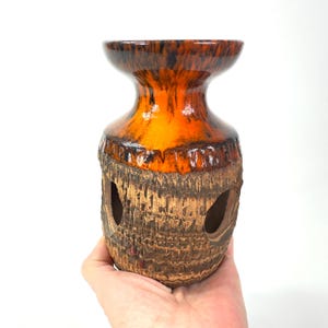Vintage danish studio pottery candleholder – 1970s drip glaze tealight holder, signed base