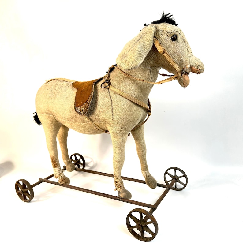 Steiff åsna dragleksak antik tysk åkdjur c1910-1925 bild 2