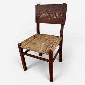 Vintage Swedish Folk Art Chair, Woven Rush Seat, Hand Painted Wood, Farmhouse Decor