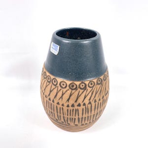 Steengoed vaas Lisa Larson, blauw glazuur, Gustavsberg Studio, jaren 60, Zweden afbeelding 3