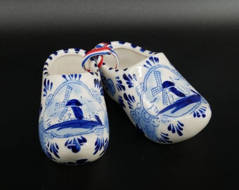 Vintage Delft Pottery Clogs -  Hand painted Decorative Clogs - Made in Holland