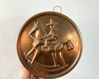 Vintage Copper Jelly Mold: Swedish Folk Art Horse and Rider Wall Hanging