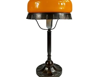 Vintage Strindberg Table Lamp – Art Deco Orange Glass Shade, 1900s Retro Lighting