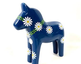 Ceramic Dala Horse – Blue Floral Folk Art Sculpture, Sweden