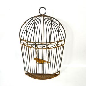 Metal birdcage wall decor – rustic half cage with bird, 41cm image 3
