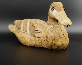 Vintage duck ornament - wood and reed decoy duck