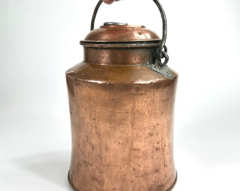 Vintage Swedish Copper Milk Can Canister with Lid - Rustic Copperware Kitchen Decor, Multi-Use Storage