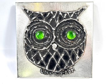 Owl Wall Plaque Metal, Lindström Studio Viken, Swedish Vintage Art