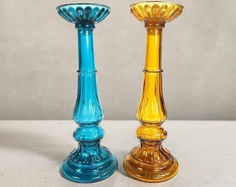 Vintage Italian Glass Candlesticks - 1950s Decanter Vase Set