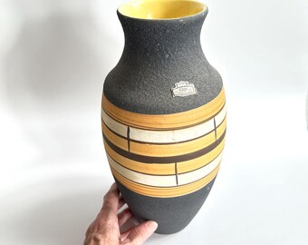 Large Textured Pottery Vase: Mid Century Modern West German Pottery