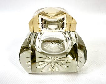 Vintage cut glass inkwell, faceted crystal desk accessory, mid-20th century
