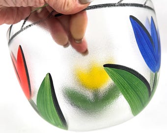 Kosta Boda Glass Bowl, Ulrica Hydman Vallien Signed, Hand Painted Swedish Art Glass