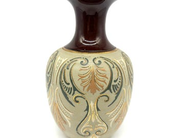 Vintage West Germany Stoneware Vase, Art Nouveau Inspired, 22cm