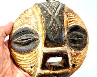 Vintage African Wood Tribal Mask - Luba Death Mask – Small , Hand-Carved Wall Art