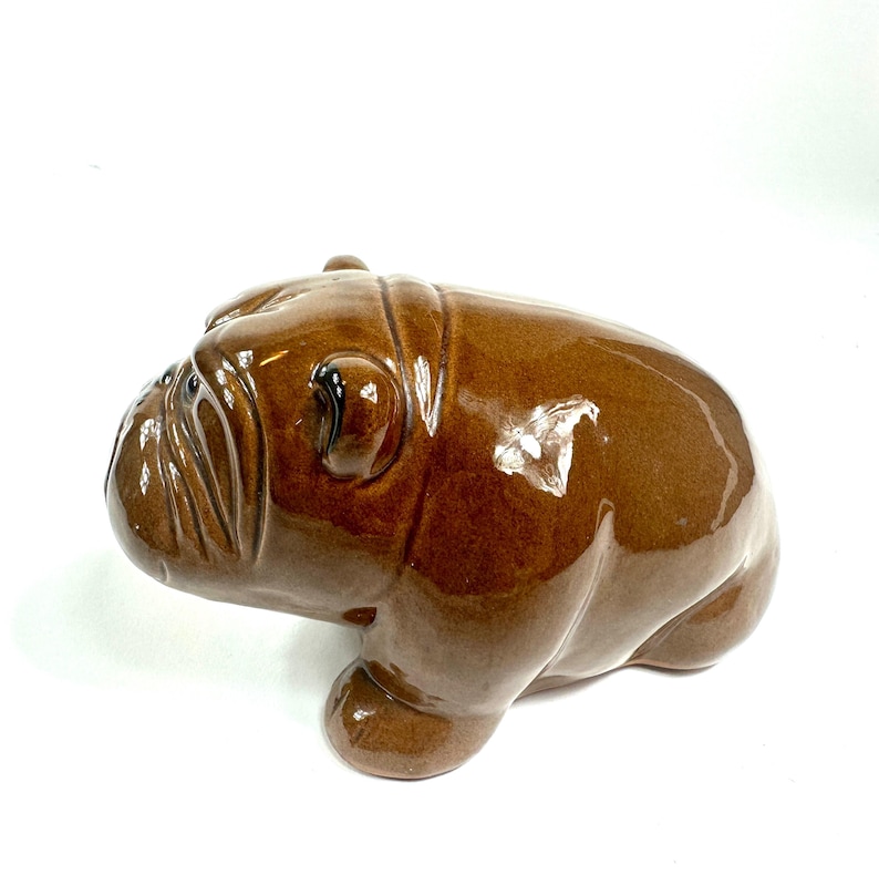 Vintage Ceramic Bulldog Figurine, Brown Glazed Dog Sculpture with Glass Eyes image 10