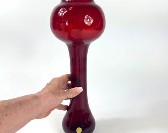 Tall Red Cased Art Glass Vase: Swedish Mid-Century Modern Åseda Design