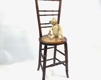 Vintage Victorian Child’s Correctional Chair – High Back Wood & Cane Seat, Late 19th Century