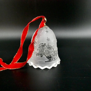 Vintage Mikasa Silent Night Glass Bell Ornament – Frosted Santa & Reindeer Working Bell