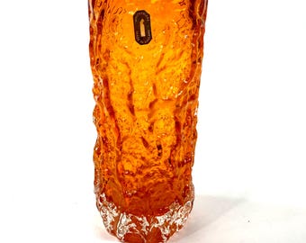 Vintage Whitefriars Tangerine Bark Vase by Geoffrey Baxter (19cm)