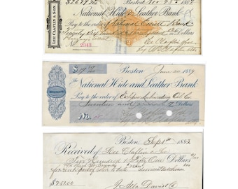 Antique Bookmark made from real 19th Century Bank Checks and Receipts with Beautiful Handwriting from the 1800s