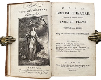 Bell's British Theatre 1776 First Edition volume 3 Illustrated Antiquarian Book, Earl Essex, Tamerlane, Mourning Bride, Fair Penitent, Cato