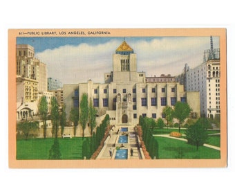 Public Library of Los Angeles 1940s Linen Postcard, Old California