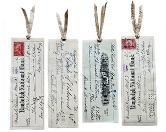 Bookmarks from Handwritten Antique Bank Checks - Authentic 20th Century Receipts - One of a Kind Bookish Gift for a Vintage Book-lover