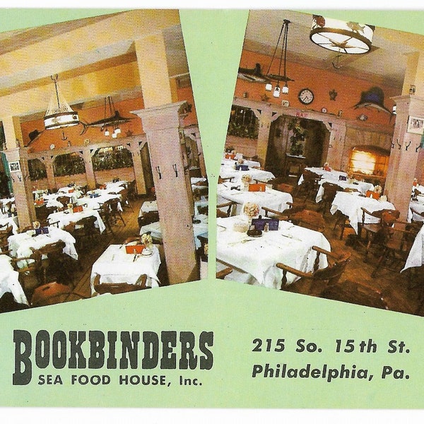 Bookbinders Seafood Restaurant 1950s Philadelphia PA Postcard, Unused Vintage Pennsylvania